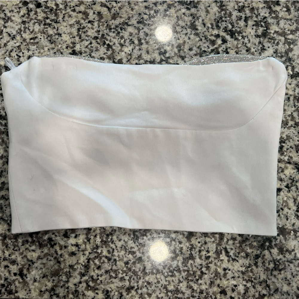 ZARA strappless white tube top with jewel detailing